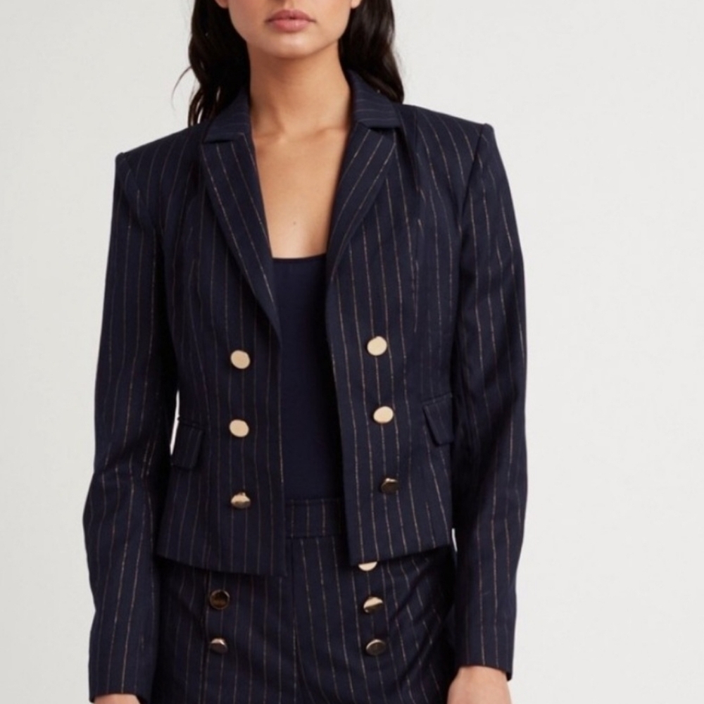 Navy Pinstripe Double-Breasted Lined Blazer Size 10/Large
